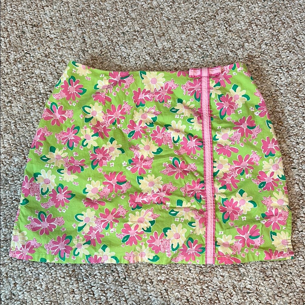 Lilly Pulitzer Pink and Green Floral Mini Skirt